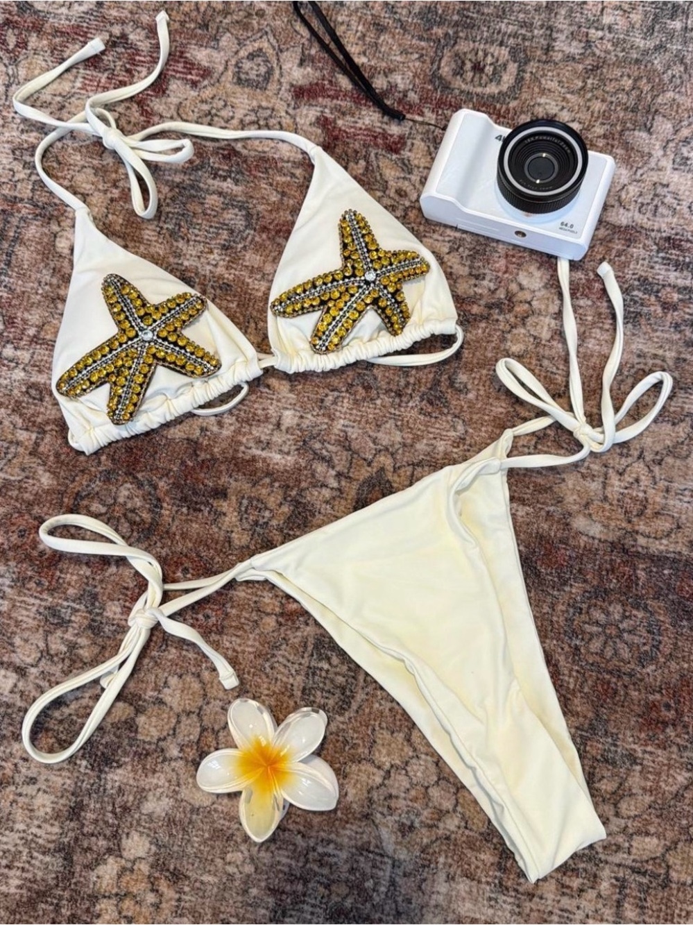White Beaded Starfish Triangle Bikini Set